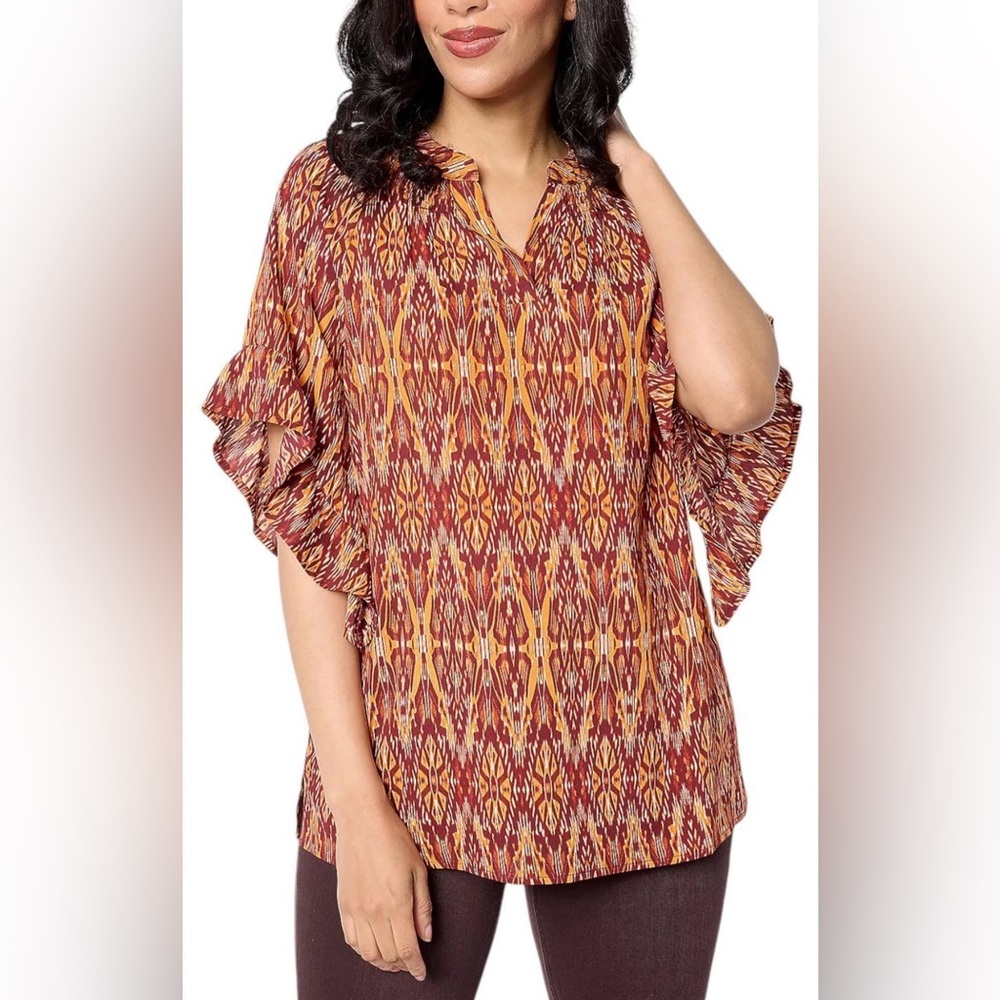 Belle by Kim Gravel Filigree Fantasy Ruffle Sleeve Blouse Size XXS Lightweight